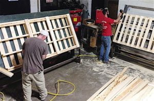 NOTHING GOES TO WASTE The company builds new pallets and repairs old ones. Any materials that aren’t used to create a pallet are recycled.