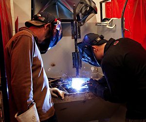 WELDING PROGRAM FOR HIGH SCHOOL STUDENTS Instructor Andy Odle and student Eli Hensler are part of the program from the Starke County Economic Development Foundation and the Starke County Initiative for Lifelong Learning.