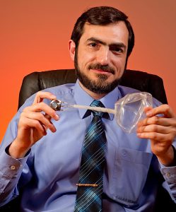 TREATING OBESITY Dr. Almuhannad Alfrhan, MD, president of Medical Inventions LLC, holds his prototype intragastric balloon to help people lose weight. The device, designed to be implanted in the patient’s stomach, is an alternative to the LAP-BAND and other bariatric procedures.