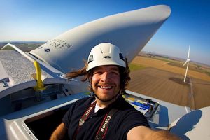 ENTREPRENEURIAL HEIGHTS Guy Rhodes’ photographic work took him to the top of a wind turbine in Michigan.