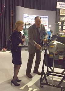 CONNECTING WITH BUSINESS Teresa Lubbers, Indiana’s commissioner for higher education, tours the Rolls-Royce Allison Heritage Trust Museum this spring during a meeting with Indiana’s STEM Action Coalition.