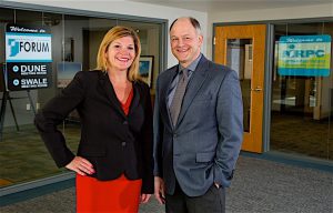 “WE’RE A GREAT UNIFYING FORCE” Heather Ennis of Northwest Indiana Forum and Ty Warner of the Northwest Indiana Regional Planning Commission.