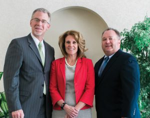 2017 Best Company to Work For winners Franciscan Health. Pictured are regional Presidents and CEOs Dean Mazzoni, Michigan City; Barb Anderson, Crown Point and Patrick Maloney, Hammond and Munster. Franciscan was also chosen as Best Hospital, Best Health Care Facility for Cardiology, Best Health Care Facility for Treating Cancer, Best Urgent / Immediate Care Clinic, Best Occupational Health Care Practice, Best Fitness and Wellness Facility.
